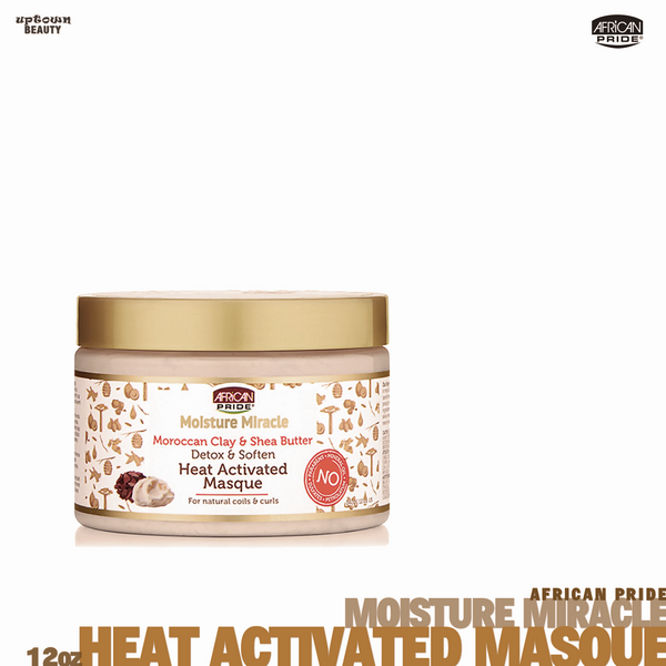 African Pride Moisture Miracle Moroccan Clay & Shea Butter Detox & Soften Heat Activated Masque 12oz