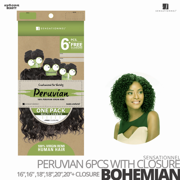 Sensationnel Bare&Natural Bundle Pack Virgin Human Hair #Bohemian #16.16.18.18.20.20 inches with Closure